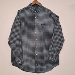 Vintage Nautica Jean Company Mens Button Up Blue Green Plaid cotton Large Y2K